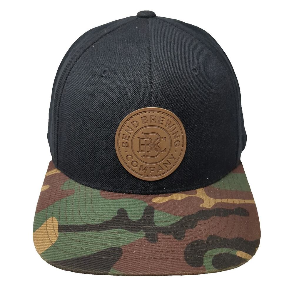 Yupoong Snapback Hat Black Green Brown Camo Bend Brewing Co Leather One Size